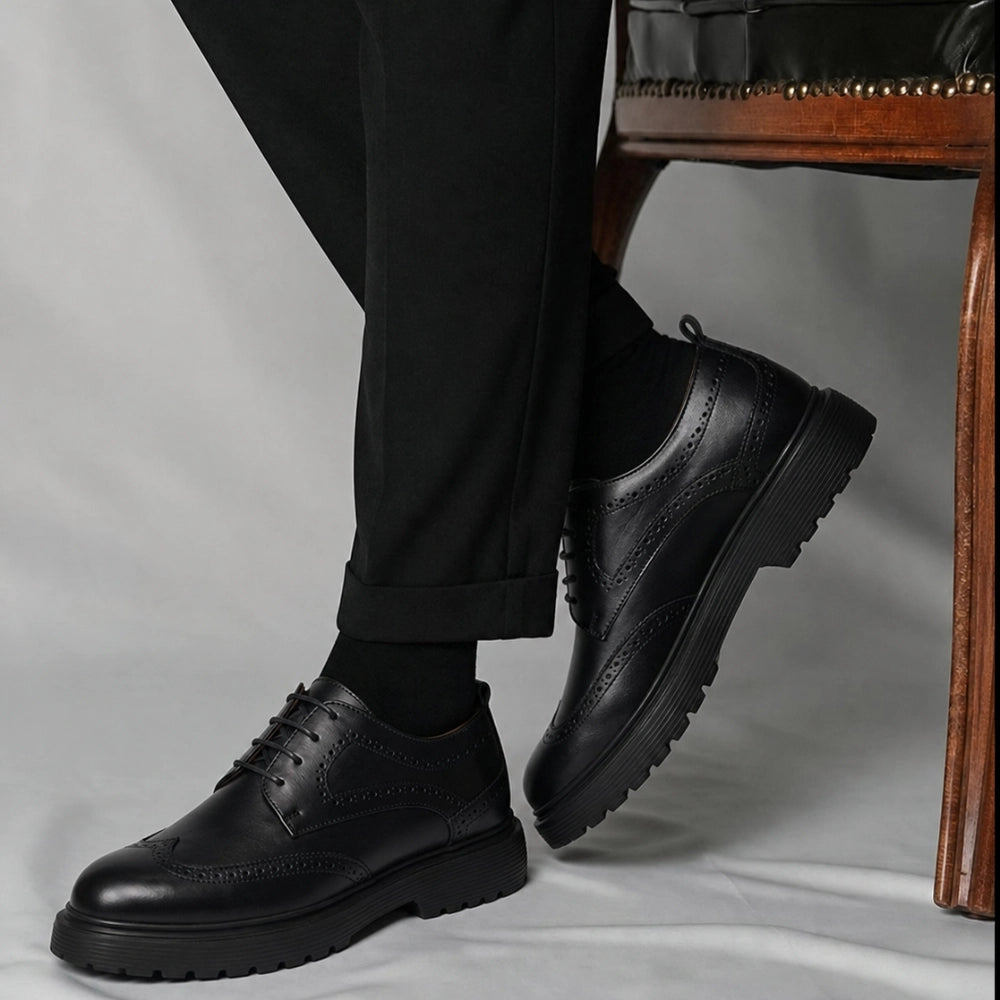OR05 Derby Perforé Homme – Cuir Noir