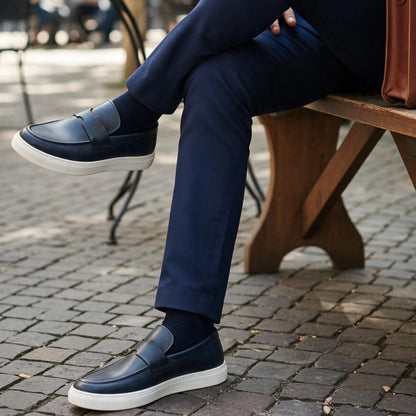 OR107 Mocassin En Cuir Bleu Marine