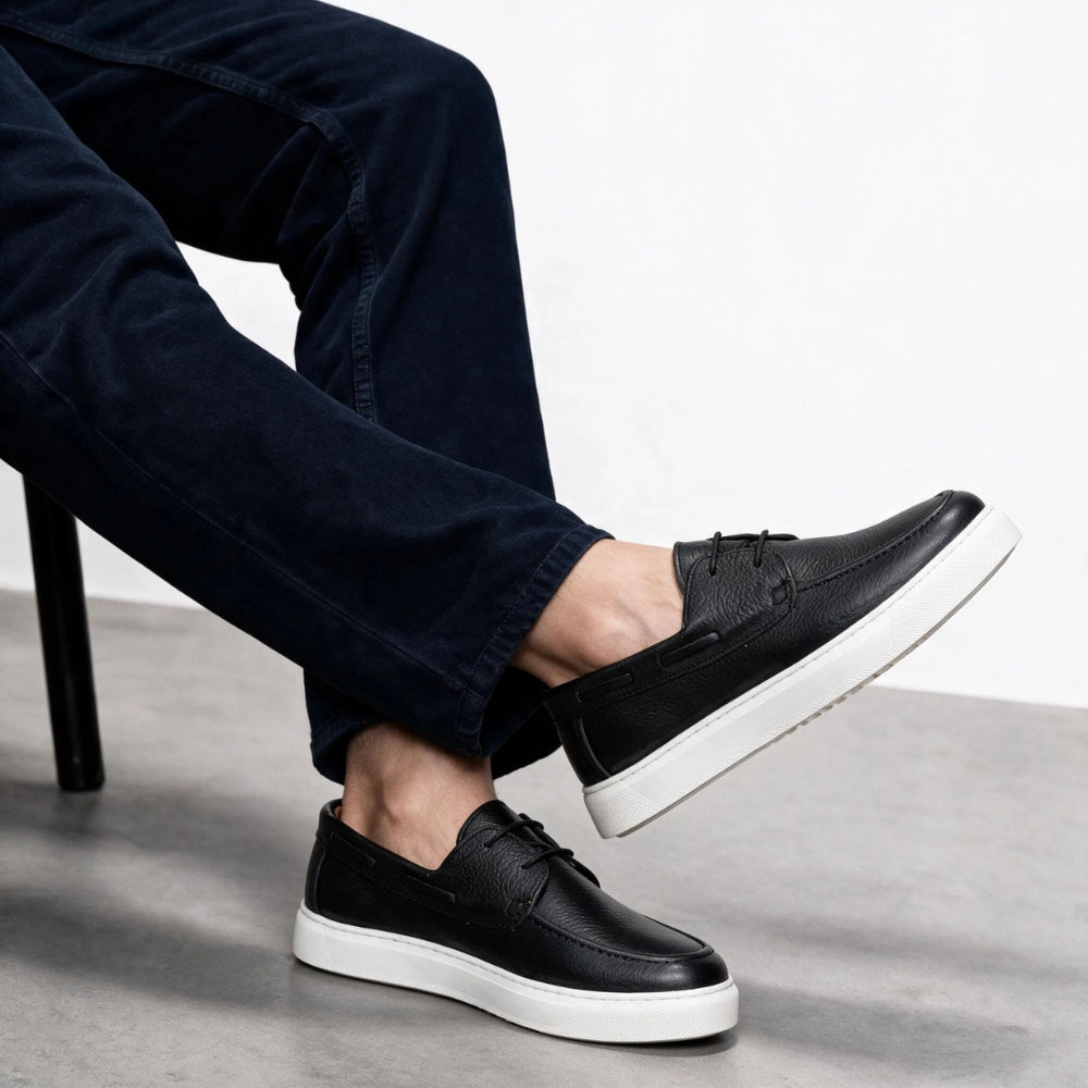 OR105 Chaussures bateau homme - Cuir Noir