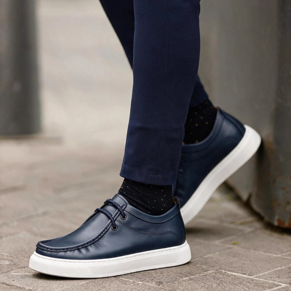 OR011 Chaussure Semelle Blanche - Cuir Blue Marine