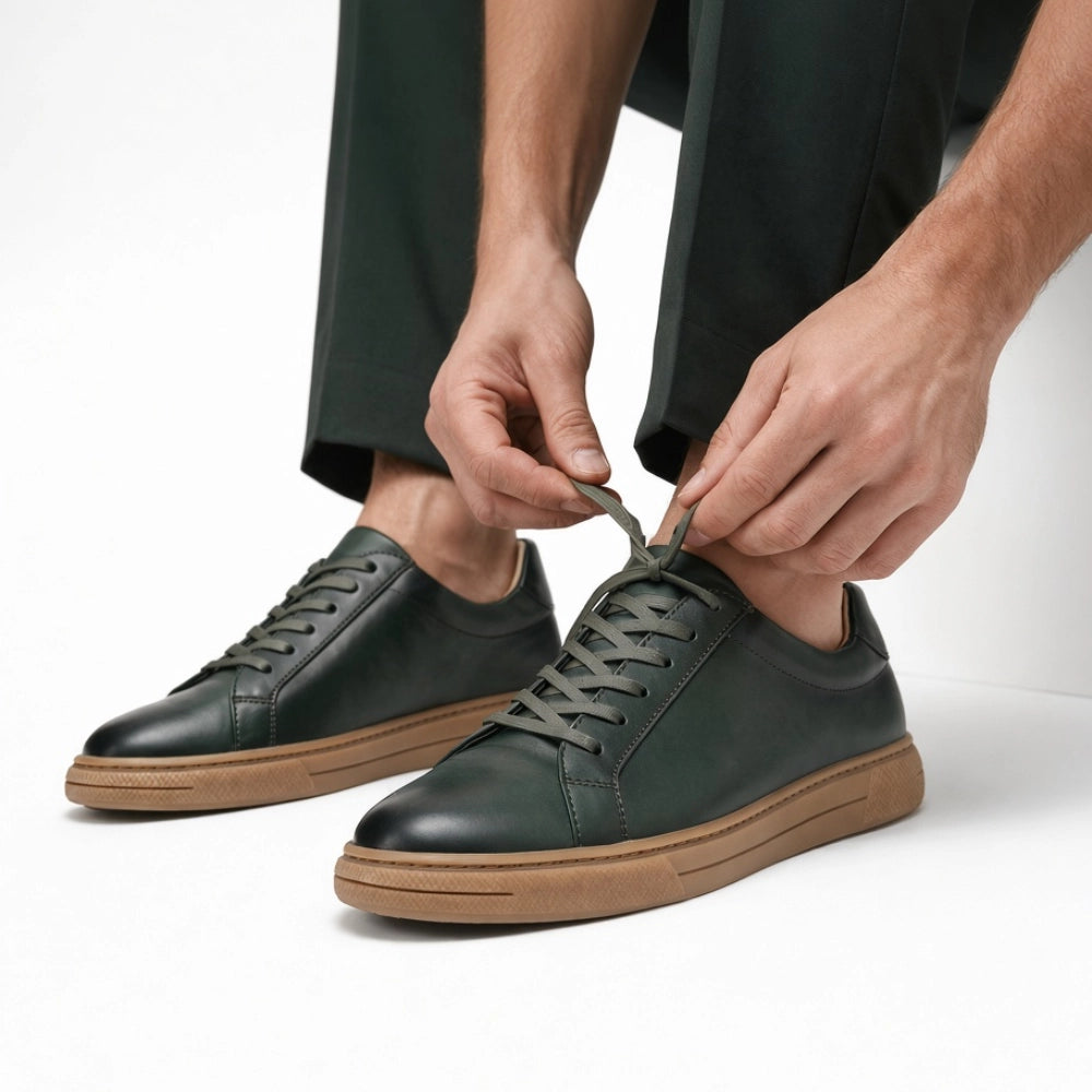 OR033 Baskets de Ville Homme - Cuir Vert