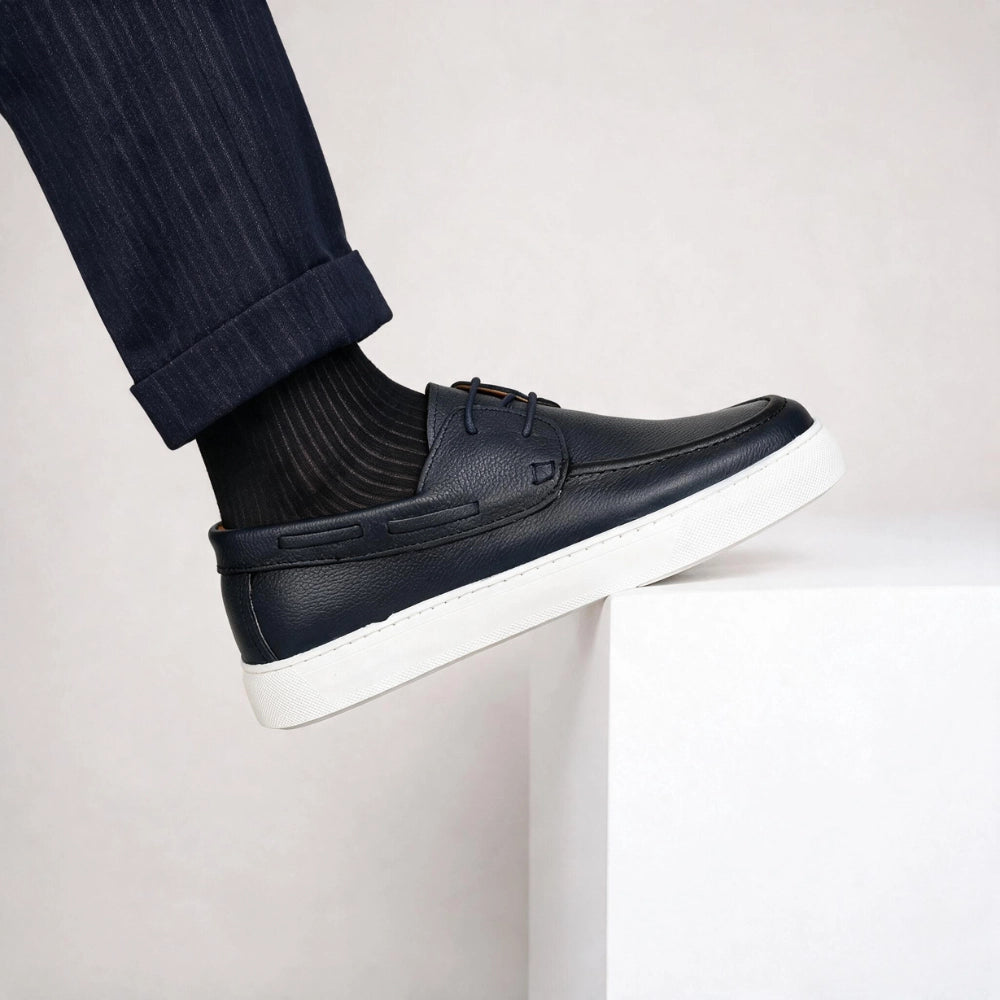 OR105 Chaussures bateau homme - Cuir Bleu marine