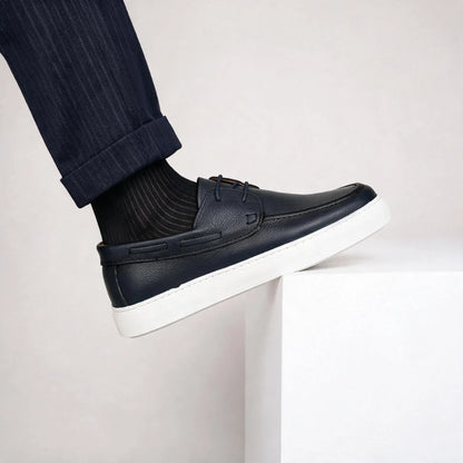 OR105 Chaussures bateau homme - Cuir Bleu marine