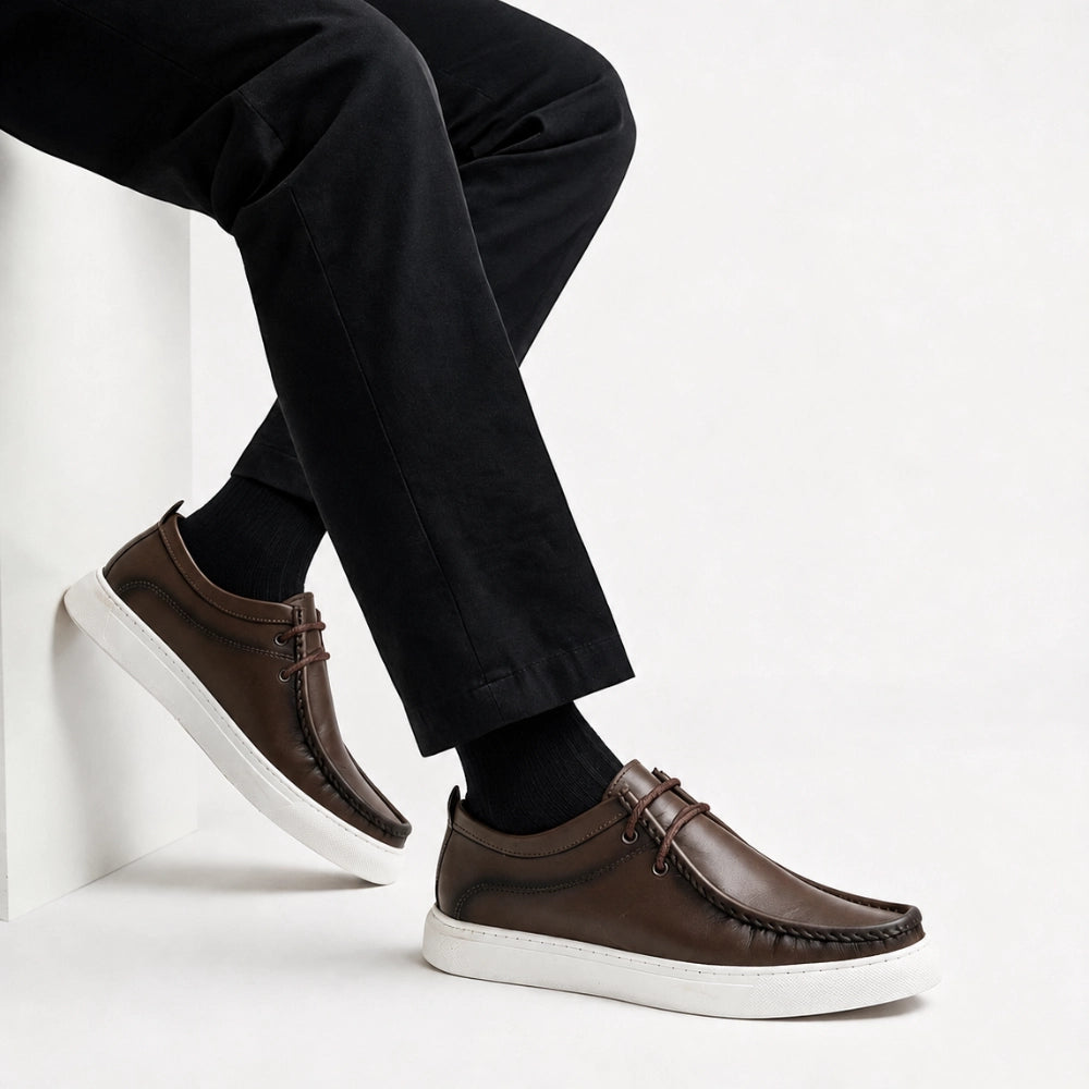 OR011 Chaussure Semelle Blanche - Cuir Marron