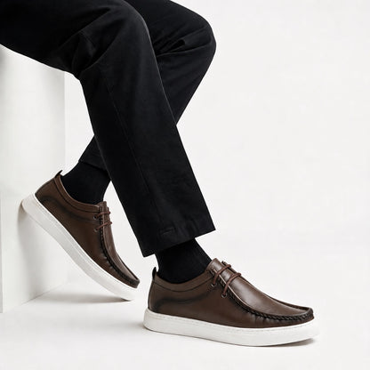 OR011 Chaussure Semelle Blanche - Cuir Marron