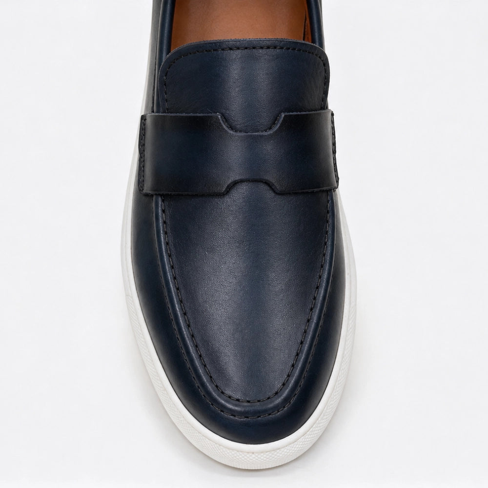 OR107 Mocassin En Cuir Bleu Marine